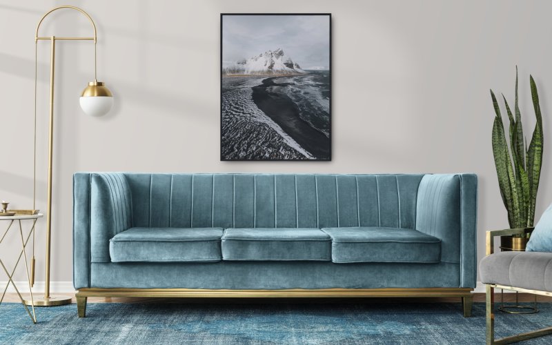 Chic modrn luxury aestetics style living room blue tone