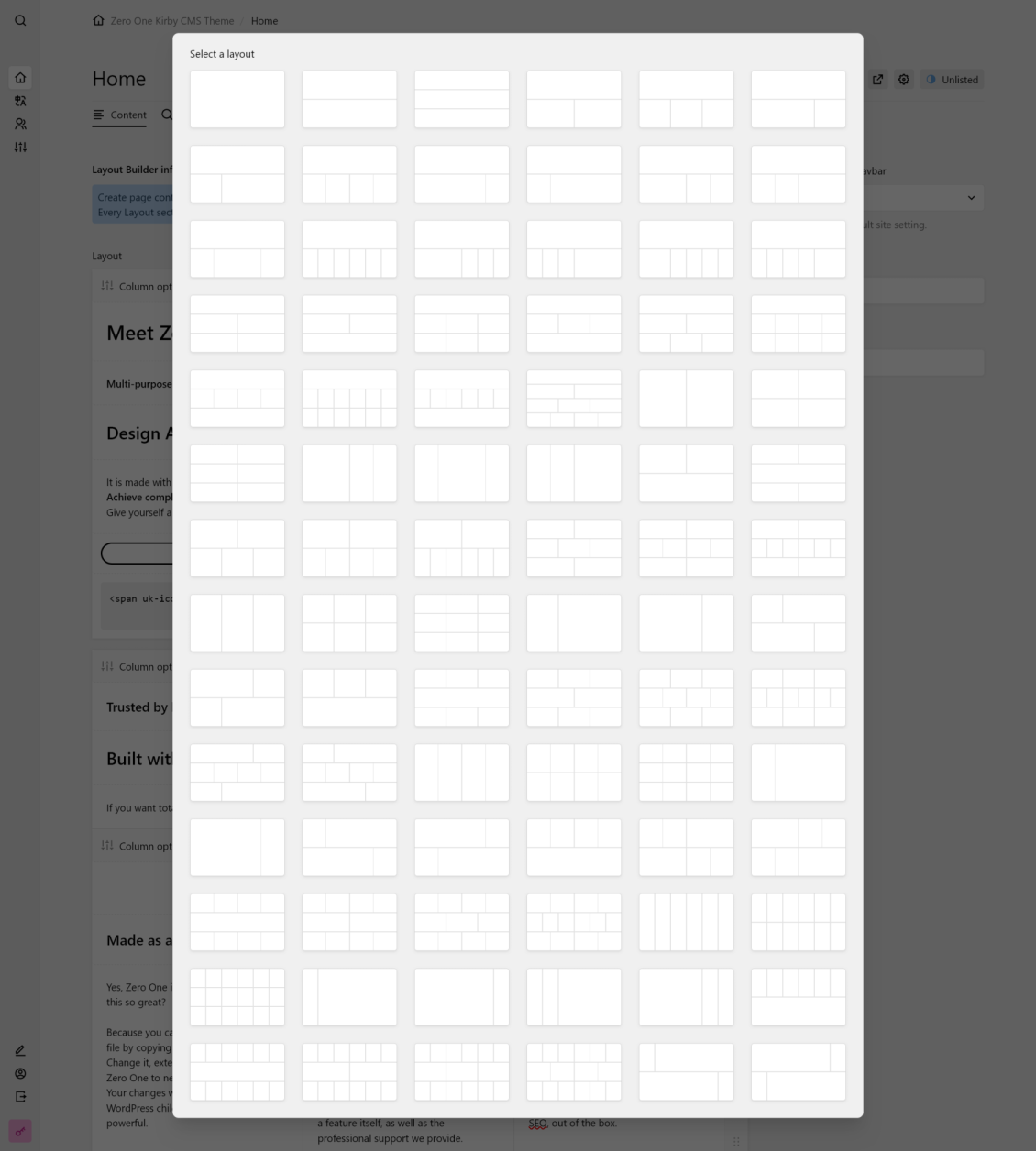 Layout Builder layouts panel