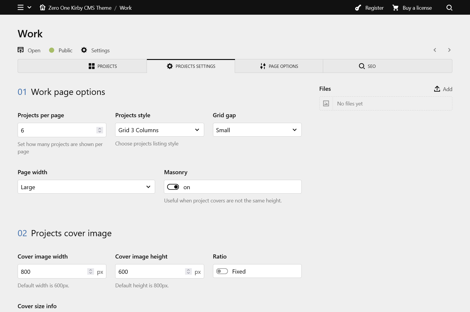 Projects options preview