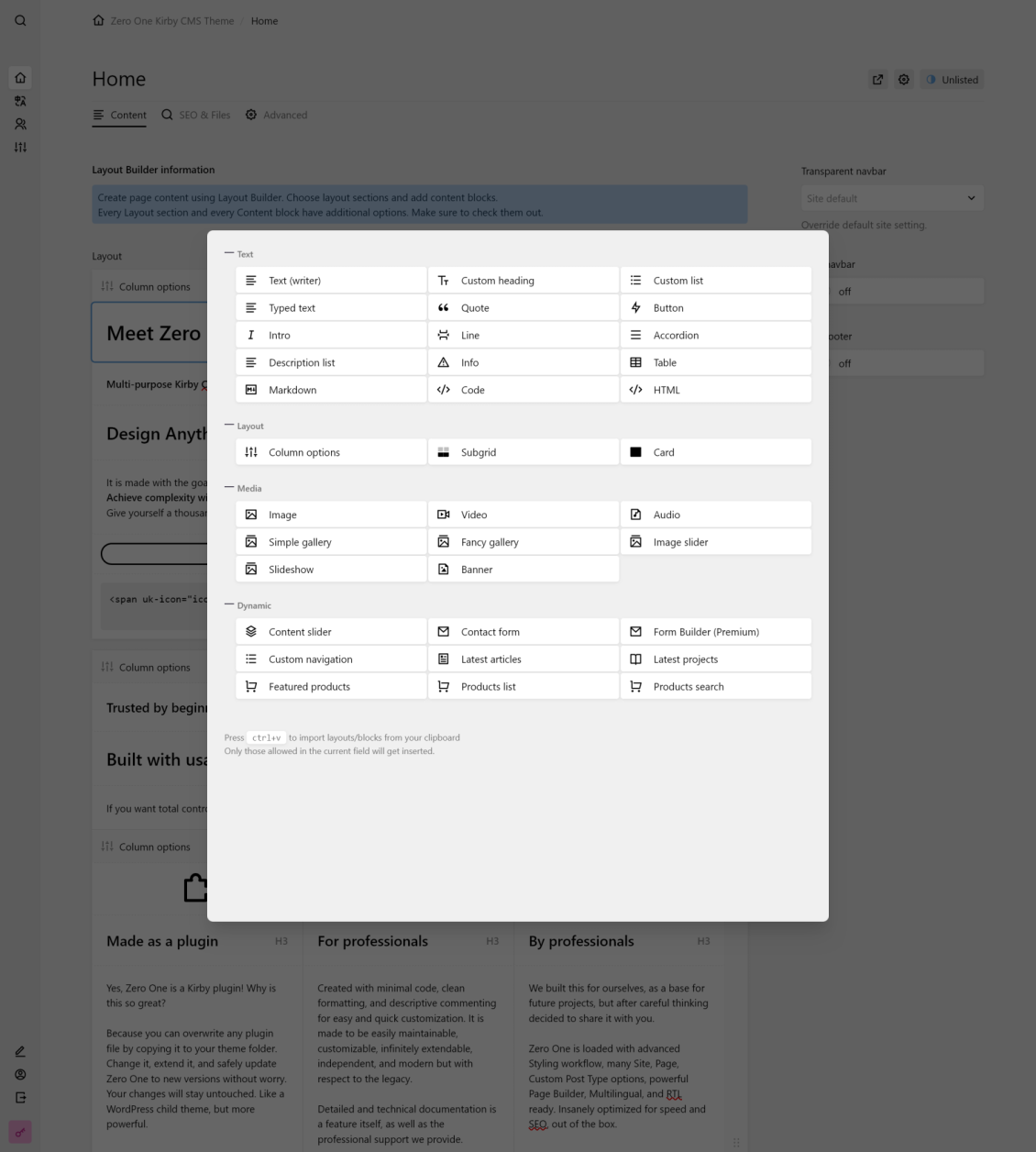 Layout Builder blocks panel